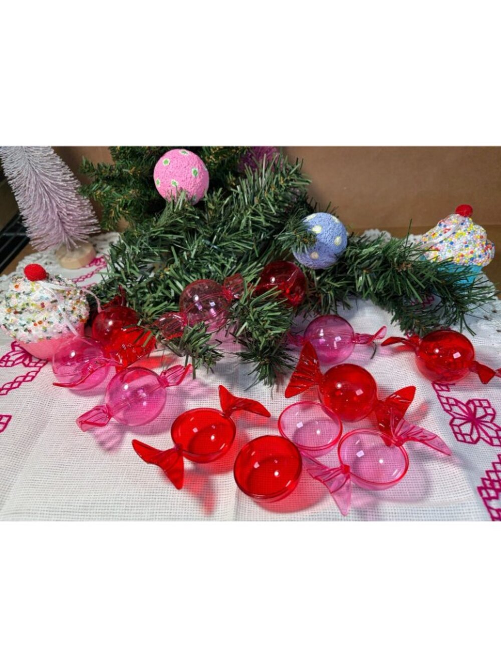 Plastic Candy-Themed Ornaments In Red & Pink For Holiday Tree Decor - Picture 11 of 14